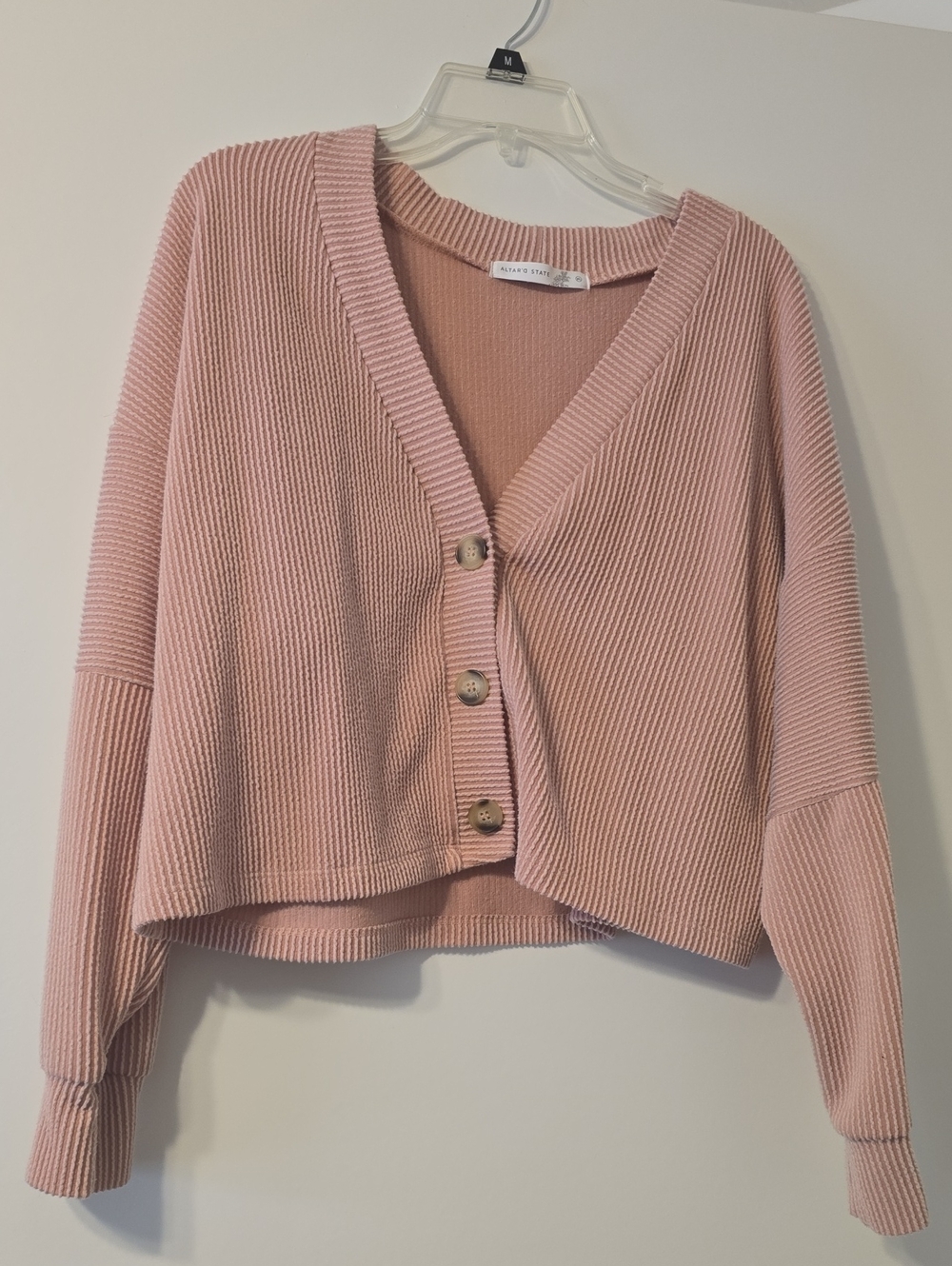 Altar'd State Dusty Rose Cropped Ribbed Button Cardigan